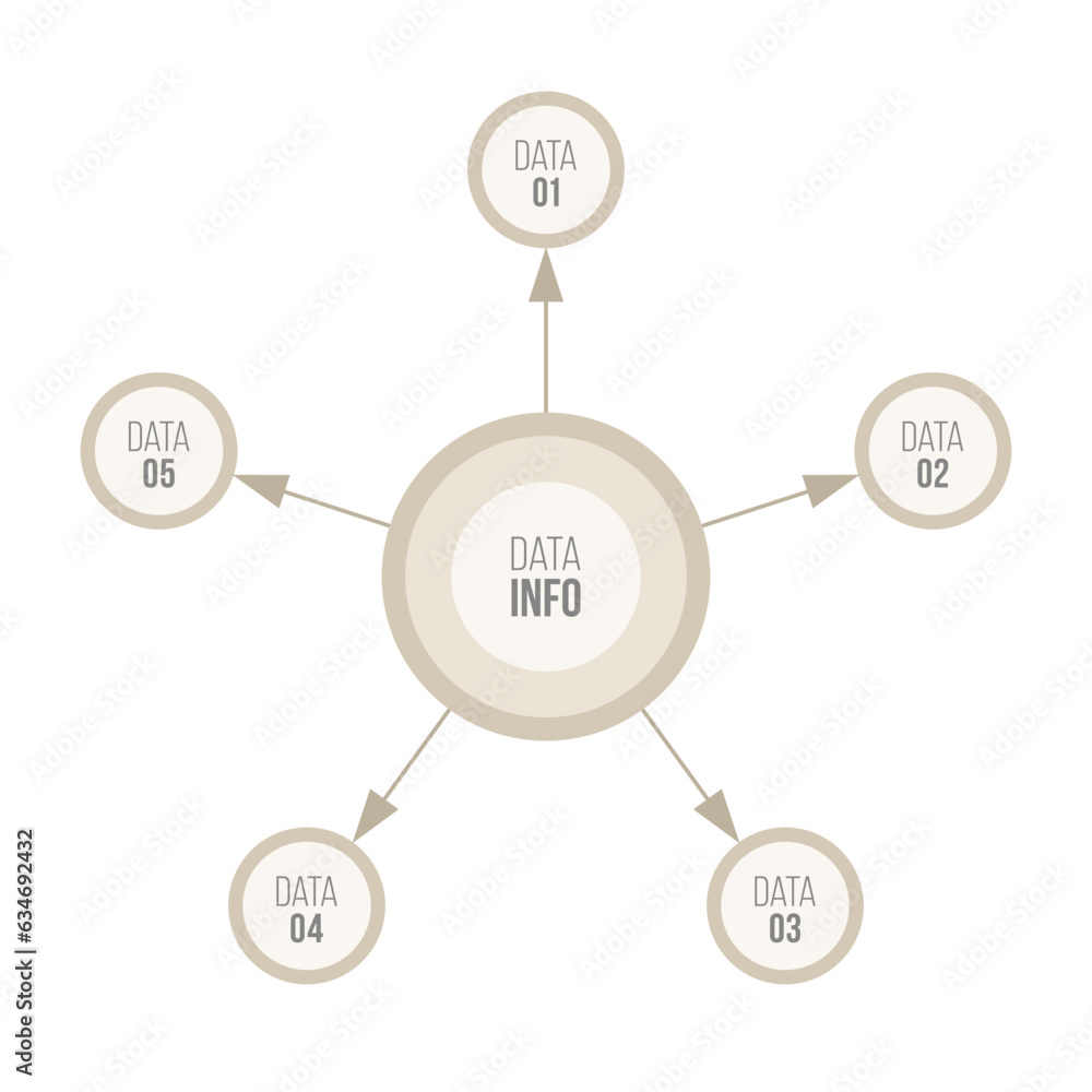 Infographic design template with 5 options, steps or parts. Template with 5 arrows and circles. Vector brown and beige color template. Business concept. Flat design vector illustration for business. Infographic design template with 5 options, steps or parts. Template with 5 arrows and circles. Vector brown and beige color template. Business concept. Flat design vector illustration for business.