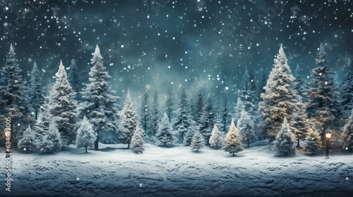 Beautiful fir trees in winter landscape, illustration. space for text. Christmas postcard © zamuruev