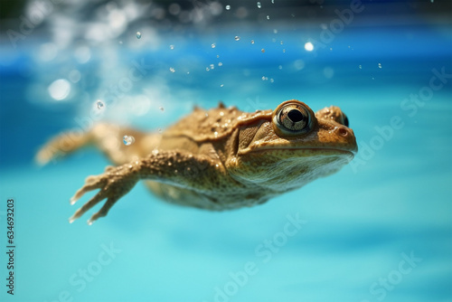 a frog swimming in the pool