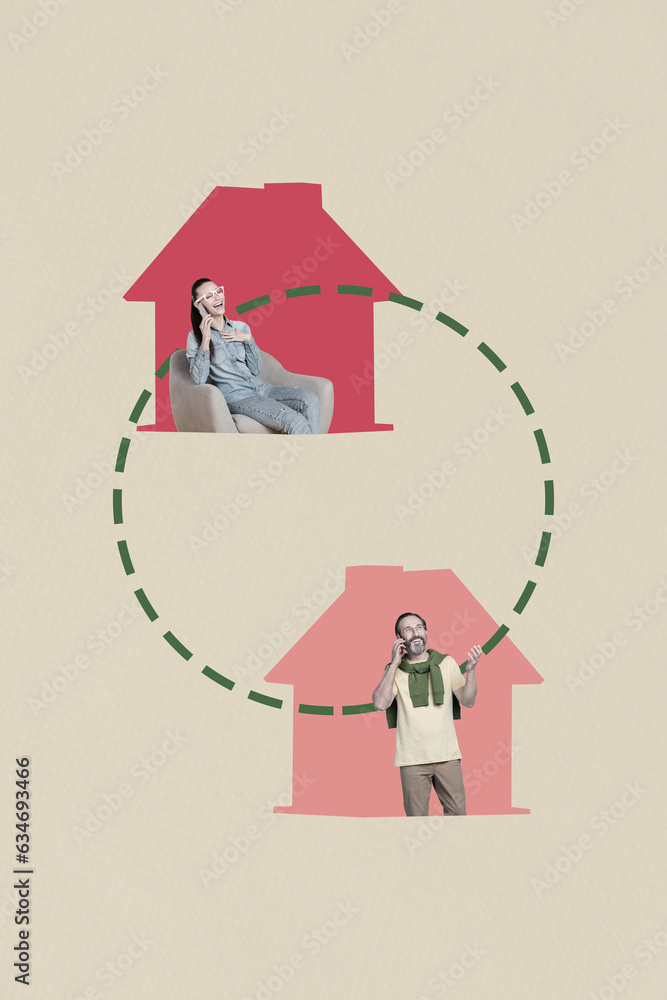 Φωτογραφία Vertical collage poster sketch of two people businesswoman discussing deal apart