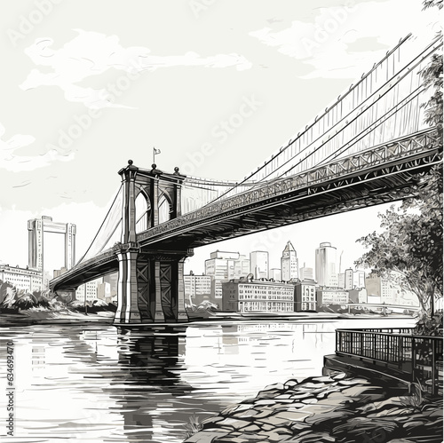 Brooklyn Bridge. Brooklyn Bridge hand-drawn comic illustration. Vector doodle style cartoon illustration © Aquir