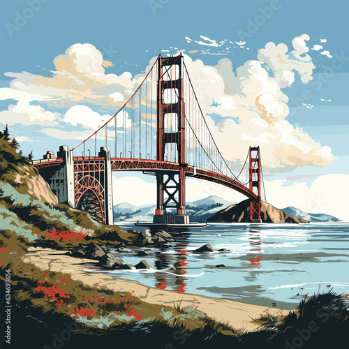 Golden Gate Bridge. Golden Gate Bridge hand-drawn comic illustration. Vector doodle style cartoon illustration