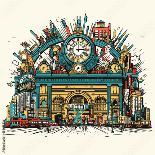 Grand Central Terminal. Grand Central Terminal hand-drawn comic illustration. Vector doodle style cartoon illustration