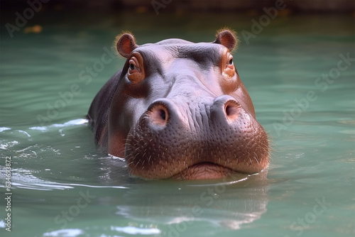 a hippopotamus swimming in a pool