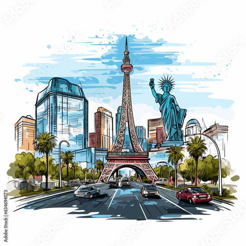 Las Vegas. Las Vegas hand-drawn comic illustration. Vector doodle style cartoon illustration