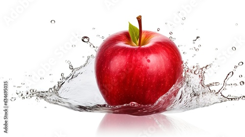 Red apple with water splash on white background, Generative AI