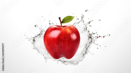 Red apple with water splash on white background, Generative AI
