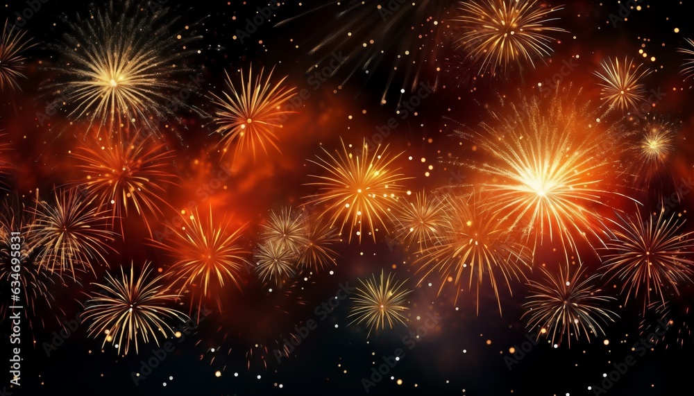 Golden and red fireworks on black background Golden and red fireworks on black background