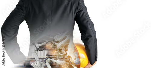 Industrial concept engineer robot control Double Exposure