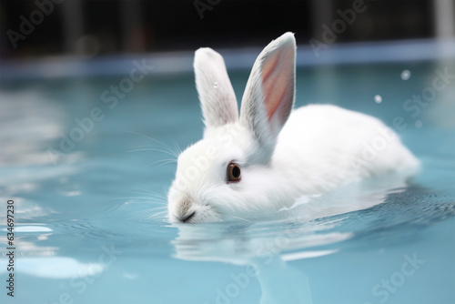 a rabbit swimming in a pool