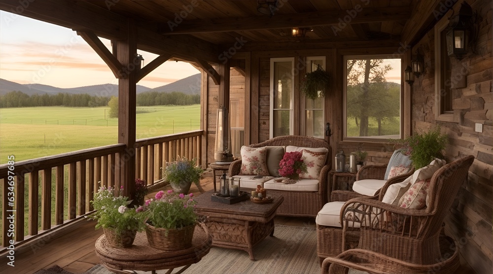 Cozy country porch on a ranch in the garden