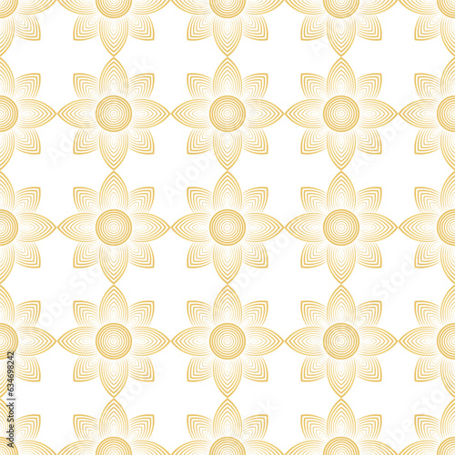 A seamless elegant background with a floral motif in gold lines as the main element.