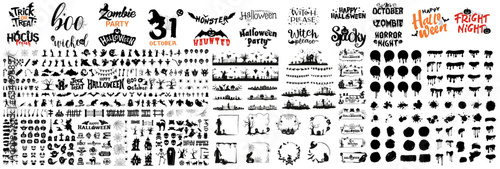 Collection of halloween silhouettes icon and character. All element for design