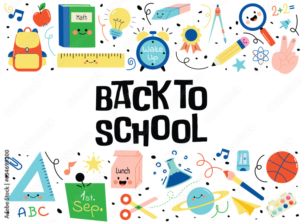 Back to school collection of characters and elements. Vector illustration