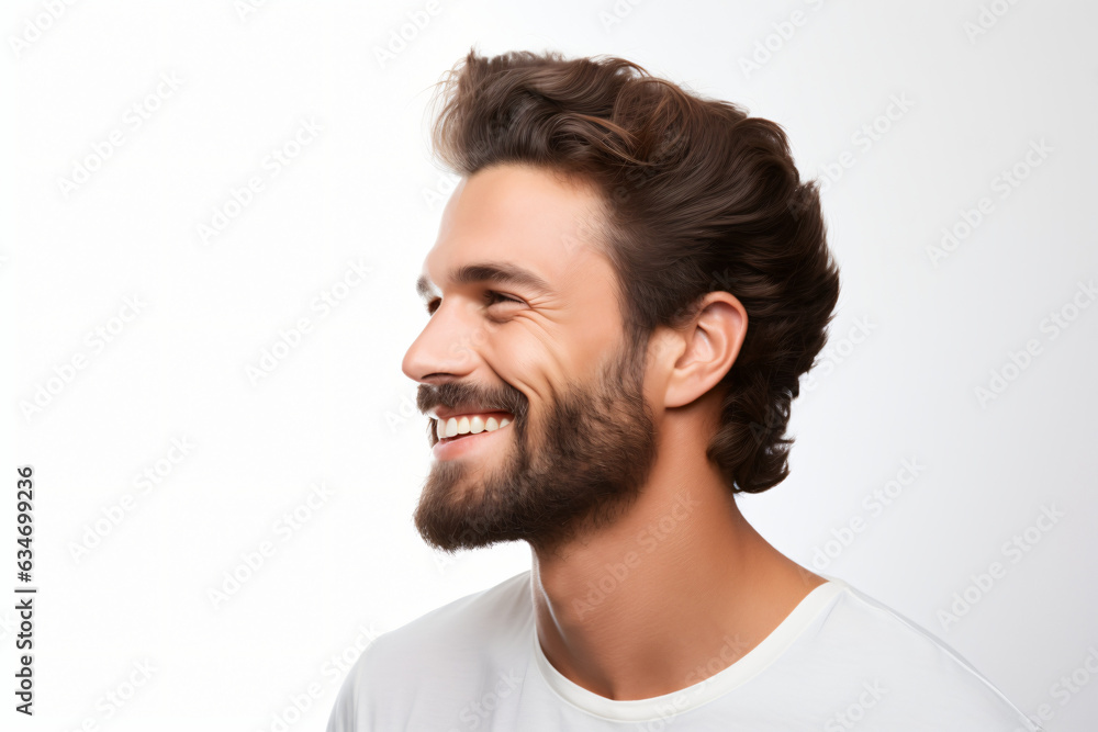 A close-up portrait of an attractive man showcasing a bright smile with pristine teeth, utilized for a dental advertisement. The individual features a modern, stylish haircut and beard
Generative AI A close-up portrait of an attractive man showcasing a bright smile with pristine teeth, utilized for a dental advertisement. The individual features a modern, stylish haircut and beard
Generative AI