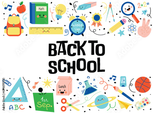 Back to school collection of characters and elements. Vector illustration