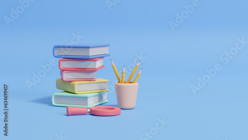 International Literacy Day. World Book Day. Education, development, awareness. Reading promotion. Library holiday. E-learning online education concept,Time to study and read. 3d rendering illustration