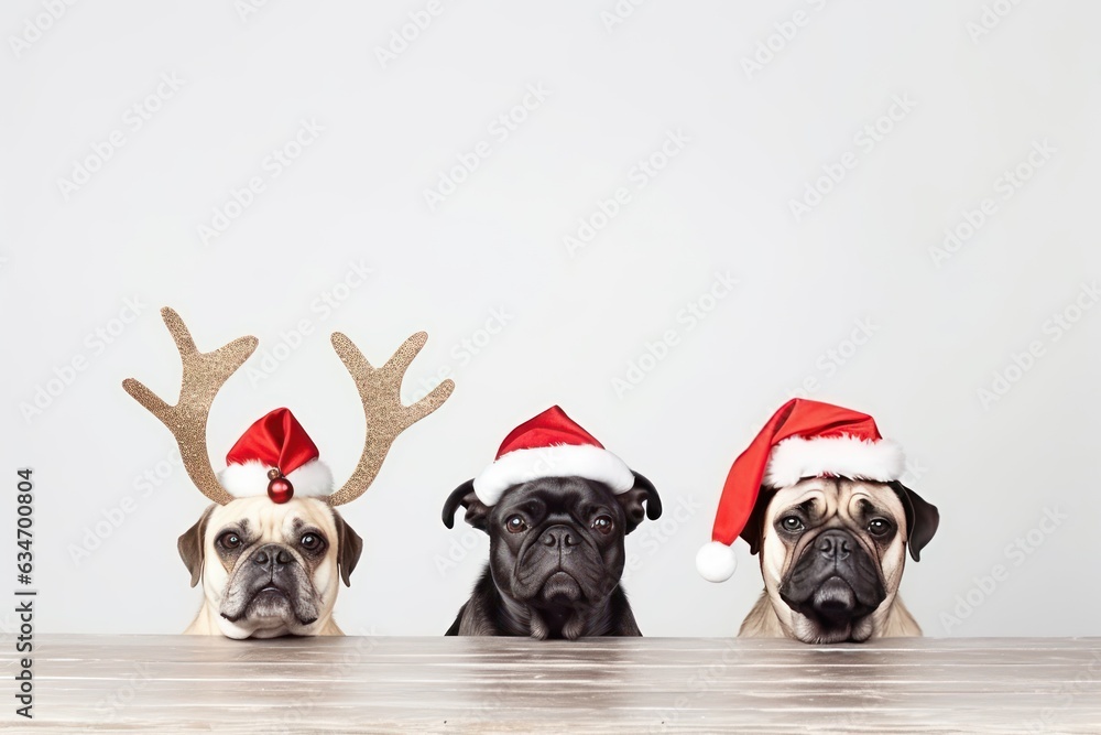 banner close-up hide three dogs pet celebrating christmas