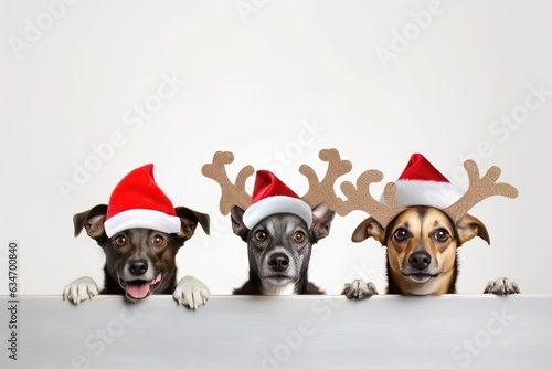banner close-up hide three dogs pet celebrating christmas © Anatolii