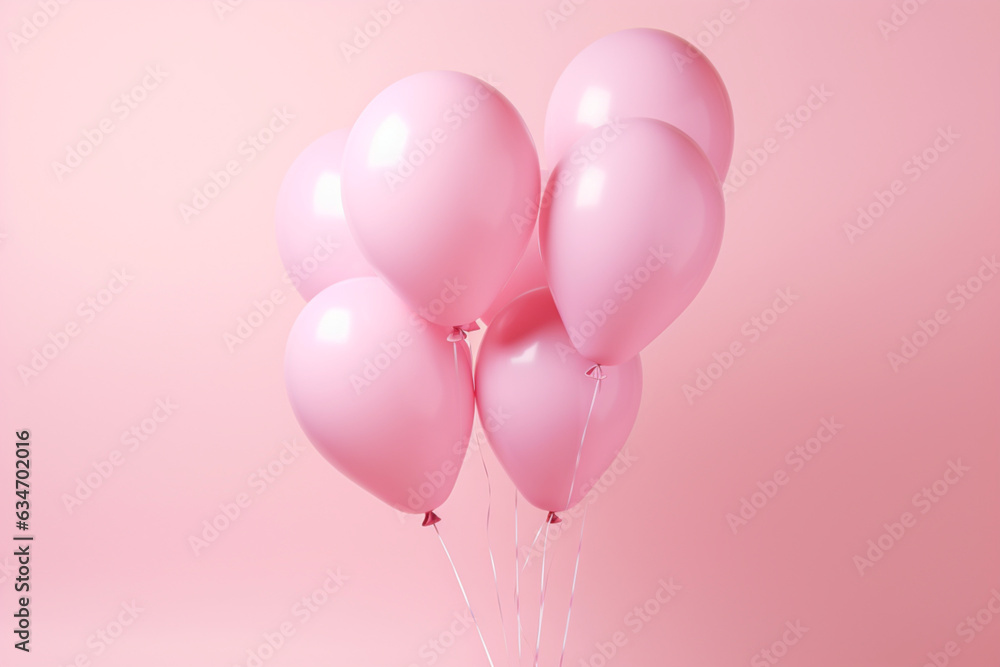 pink balloons isolated on pink ackground generated AI