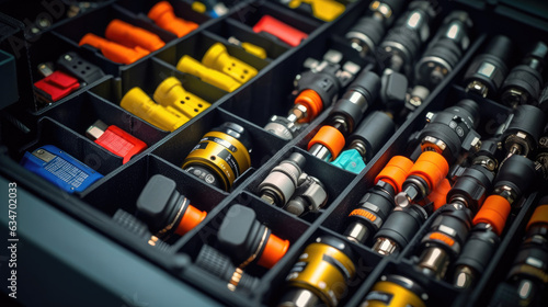 Close-up photo of industrial-grade new leads and fuses neatly organized within a control cabinet