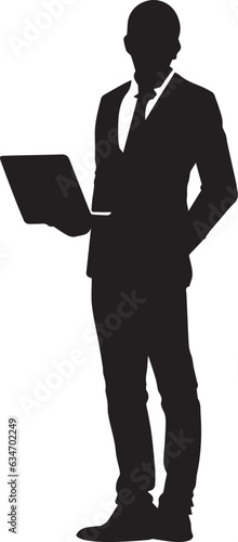 A business man stand with laptop vector art silhouette, man stand with laptop, promotional business man