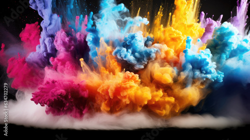 Abstract colored background  the explosion of powder paint and flour combined together in bizarre multi-colored cloud forms.