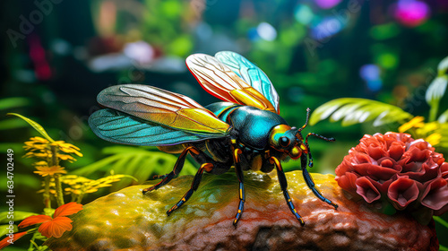 Closeup of a Green Bottle Fly on a Leaf Nature and Wildlife Background AI Generative © Graphics.Parasite