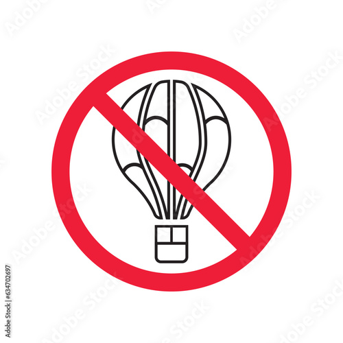 Forbidden air balloon vector icon. Warning, caution, attention, restriction, label, ban, danger. No air balloon flat sign design pictogram symbol. No air balloon icon