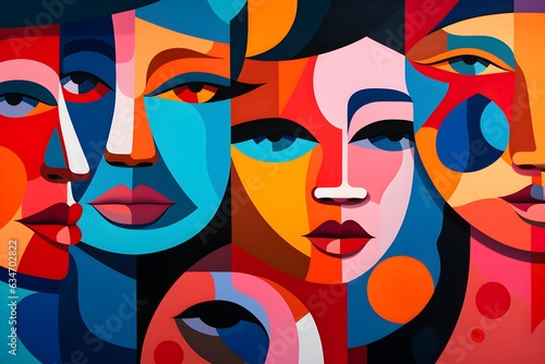 Digital Pop Art of Colorful Abstract Figures, AI Generated