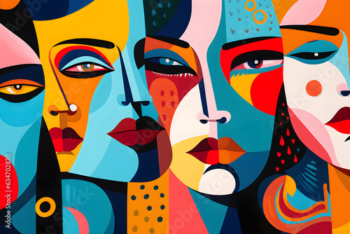 Abstract Social Media Art with Colorful People Patterns, AI Generated