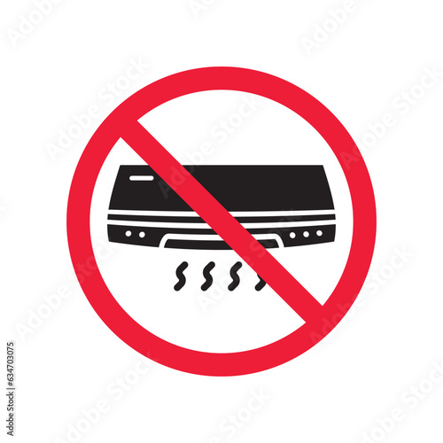 Forbidden air conditioner vector icon. Warning, caution, attention, restriction, label, ban, danger. No air conditioner flat sign design pictogram symbol. No air conditioner icon