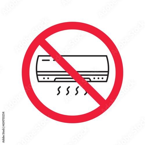Forbidden air conditioner vector icon. Warning, caution, attention, restriction, label, ban, danger. No air conditioner flat sign design pictogram symbol. No air conditioner icon