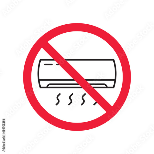 Forbidden air conditioner vector icon. Warning, caution, attention, restriction, label, ban, danger. No air conditioner flat sign design pictogram symbol. No air conditioner icon