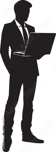 A business man stand with laptop vector art silhouette, man stand with laptop, promotional business man