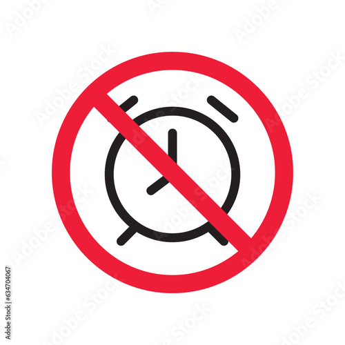 Forbidden clock vector icon. Warning, caution, attention, restriction, label, ban, danger. No alarm clock flat sign design pictogram symbol. No clock icon