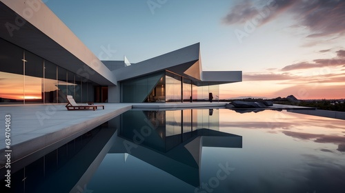 Modern Architectural Marvel: Sharp Angles and Reflection Pools | Minimalist Elegance