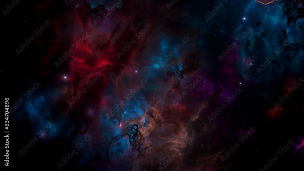 Purple blue galaxy nebulae and stars in space. Alien mystical shining nebula in shiny starry night. artistic concept 3D illustration backdrop for space exploration and science fiction.