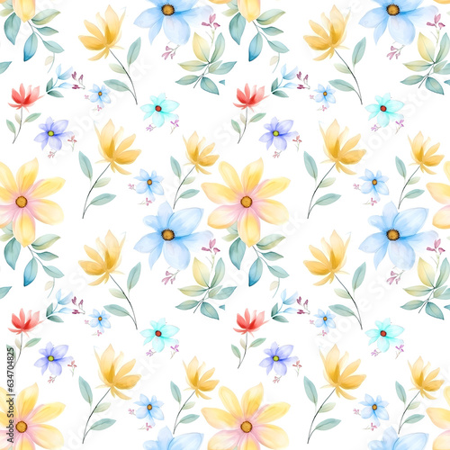 watercolor floral seamless pattern with white background