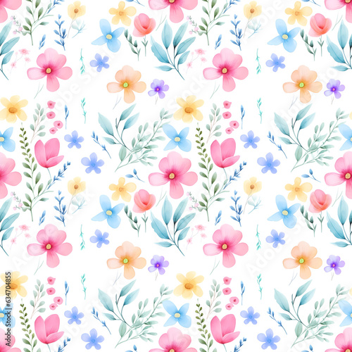 watercolor floral seamless pattern with white background