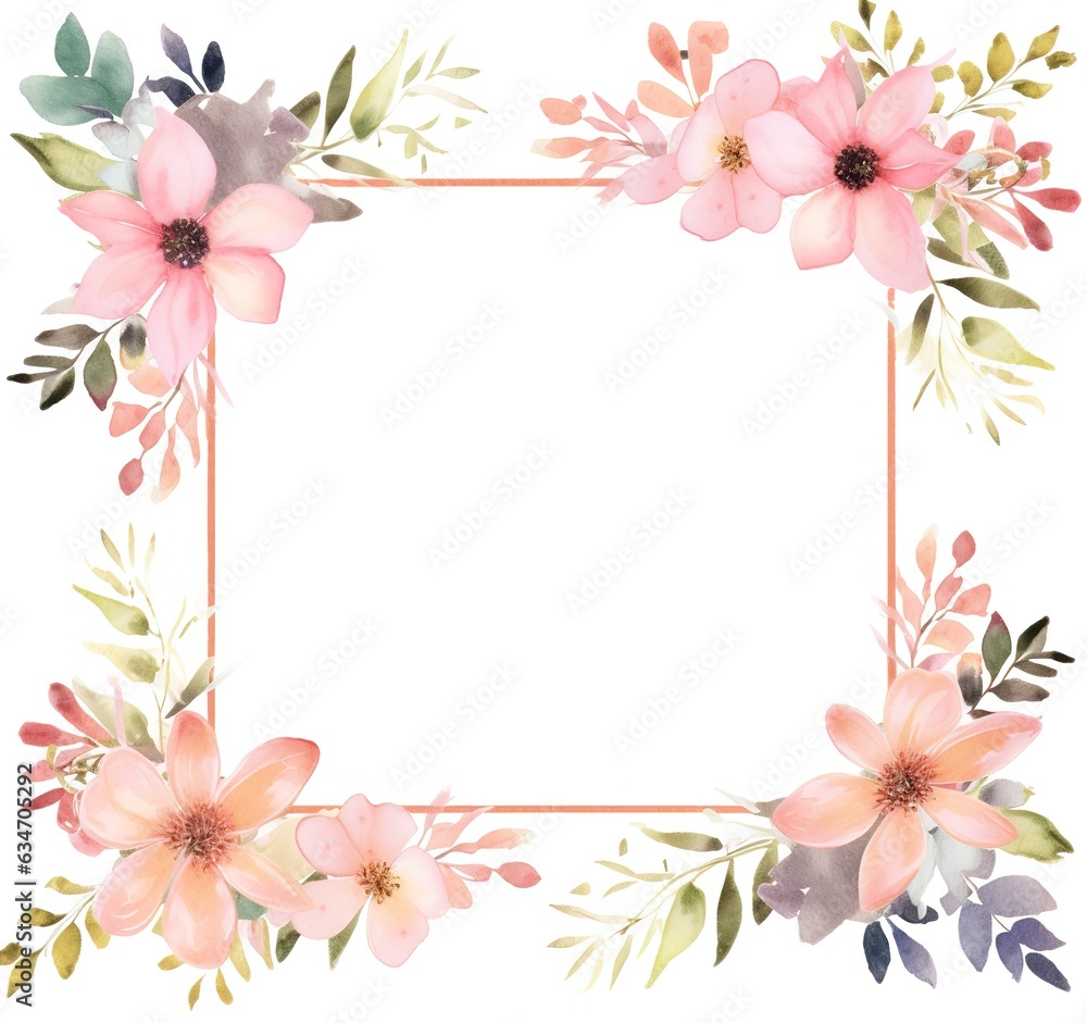 A watercolor spring floral frame illustration, 