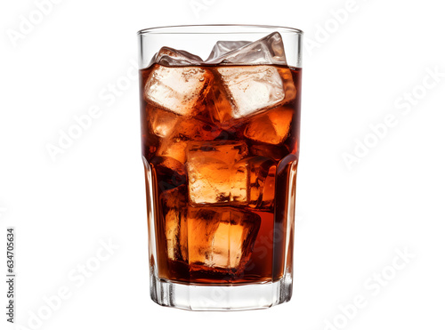 Glass of cola with ice isolated on transparent background. Png format