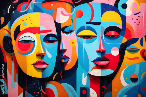 Vibrant Abstract Crowd Illustration with Bold Patterns - AI Created Art for Social Media