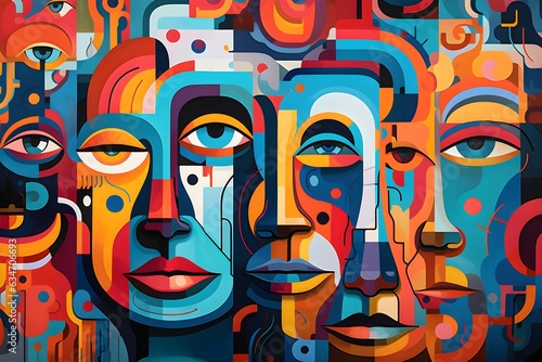 Bold Graphic Patterns with Colorful People - AI Generated Art