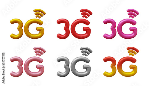 Set of 3g icon logo isolated on transparent background in 3d rendering for Internet network or technology concept
