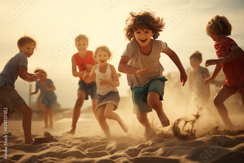 砂浜で遊ぶ子供達 © vay-air