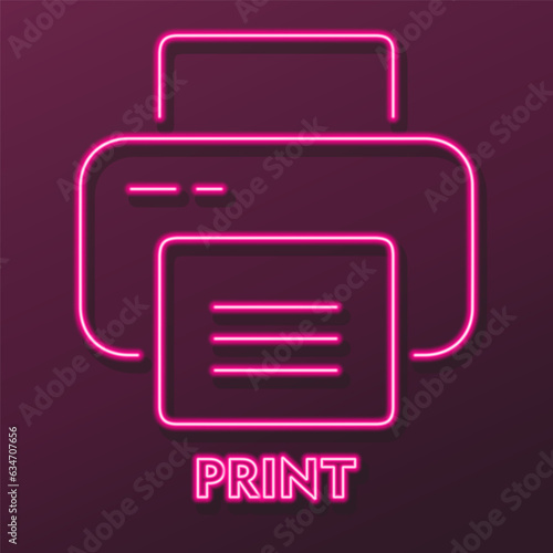 print printer neon sign, modern glowing banner design, colorful modern design trends on black background. Vector illustration.