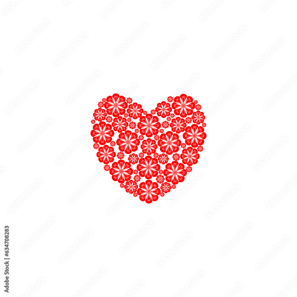 Floral heart shape icon isolated on white background