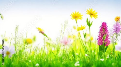 Vibrant Spring and Summer Flowers: Isolated Meadow on White Background. Generative AI.