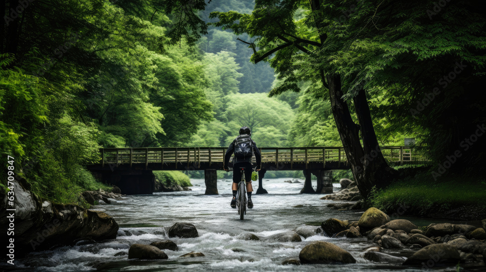 Thrilling River Crossing: Mountain Biker's Adventure